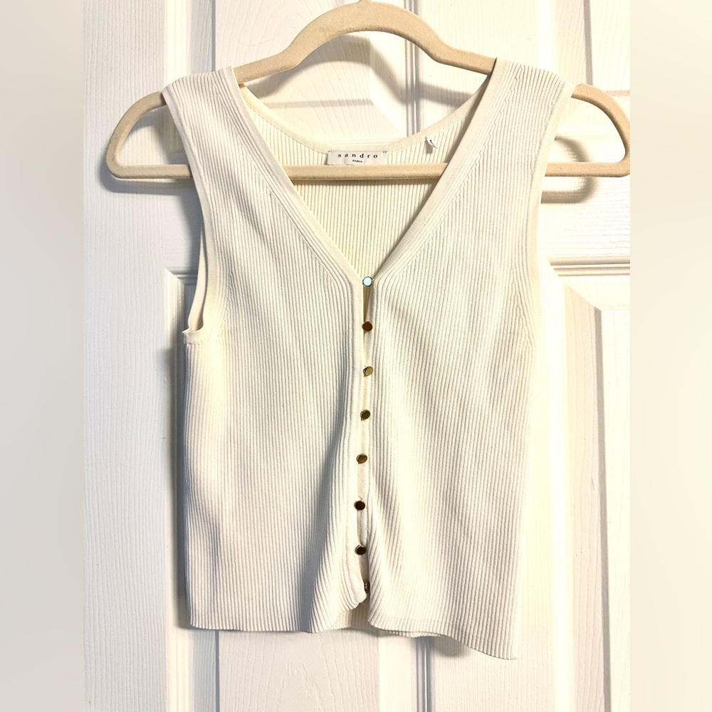 Women’s Sandro Paris Button Up White Knit Tank S